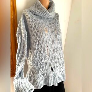 🐦 Oversized Free People distressed big cowl neck light sweater wool alpa…